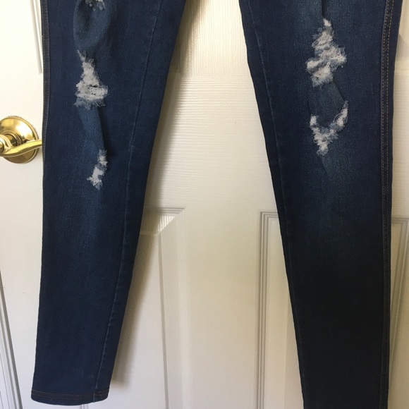 JVINI Pull On Flat Front Blue Denim Ripped Jeans Jegging - Picture 3 of 10
